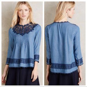 Anthro holding horses perra lace chambray top